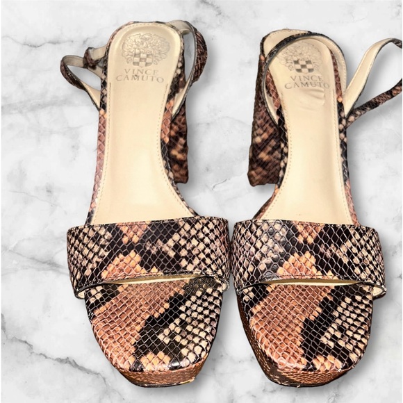 Vince Camuto Chastin Snakeskin Heeled Sandals‎ 10 - Picture 1 of 5